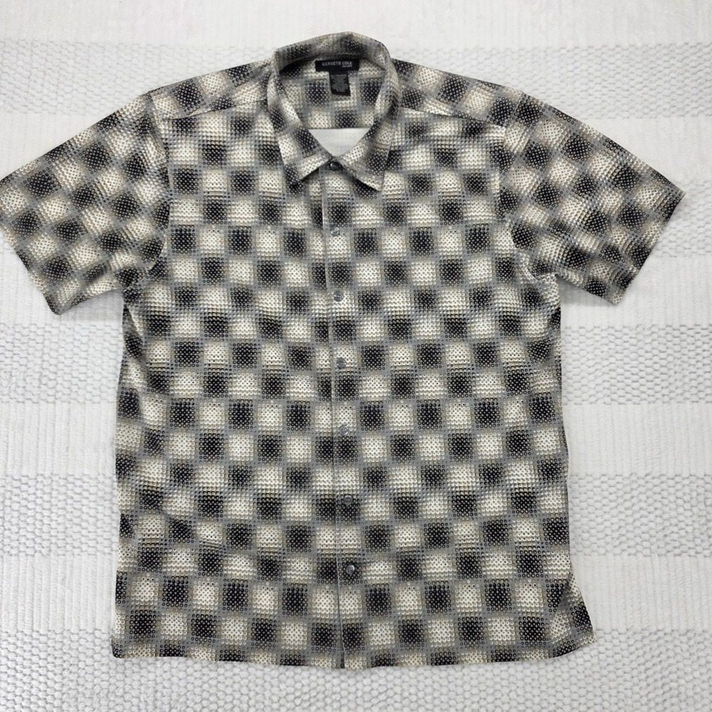 Kenneth Cole New York Men XL Geometric Print Short Sleeve Button Down Shirt NWOT